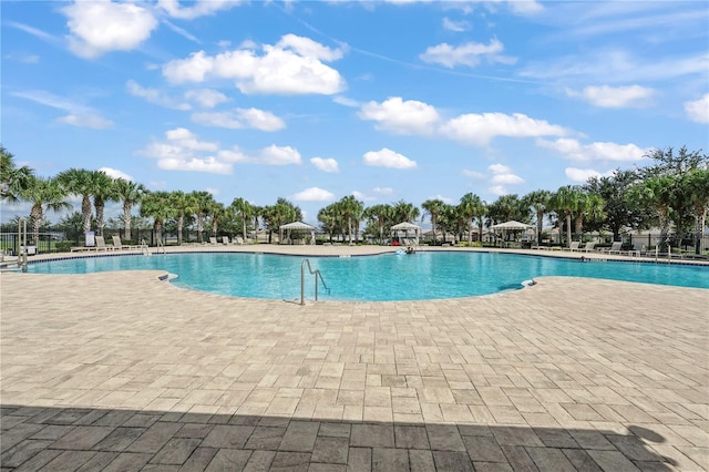 view of swimming pool featuring a patio