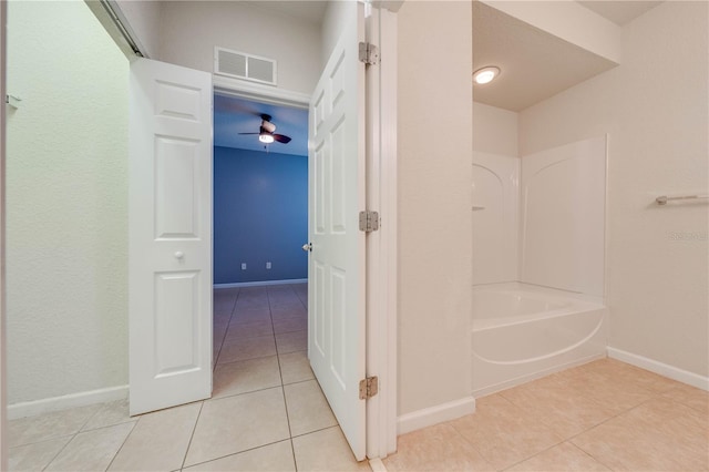 bathroom featuring tile patterned floors and ceiling fan