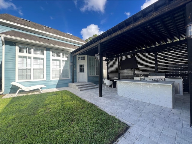 view of patio featuring area for grilling and an outdoor kitchen