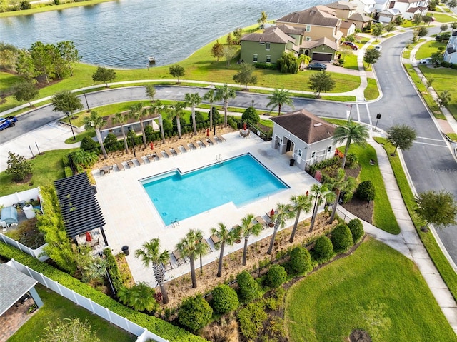 aerial view with a water view