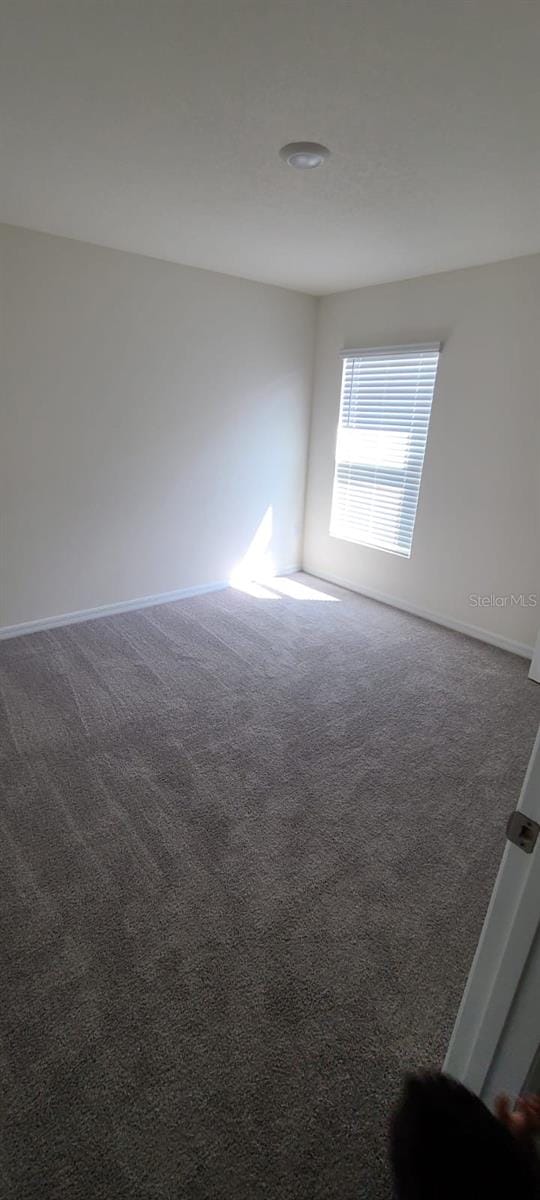 spare room featuring dark colored carpet