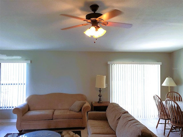 living room with ceiling fan