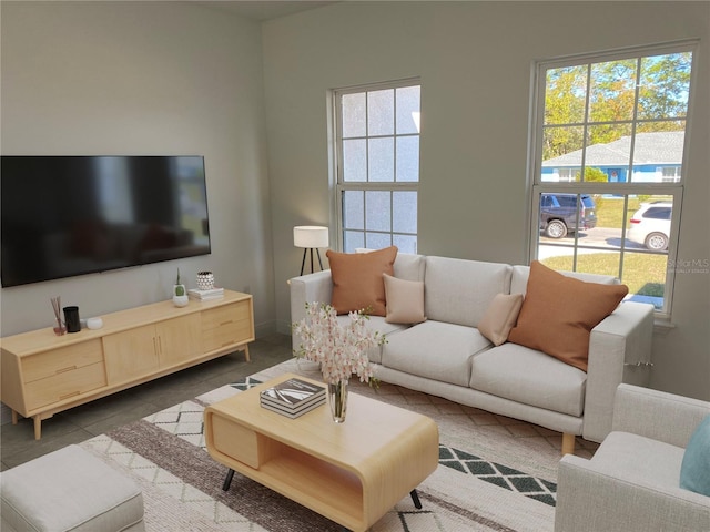 view of tiled living room