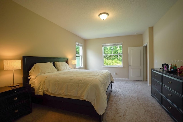 carpeted bedroom featuring a textured ceiling