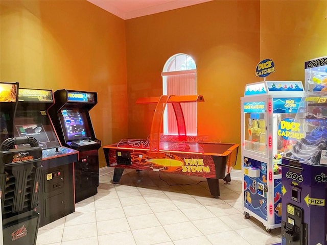 recreation room with tile patterned floors