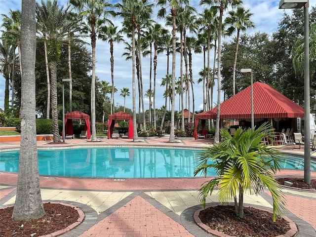 view of pool featuring a patio and a gazebo