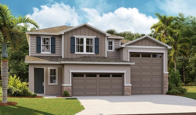 view of front facade featuring a front yard and a garage