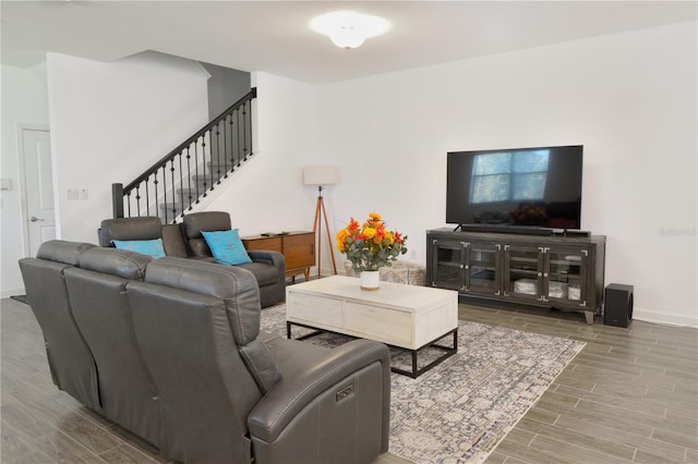 living room with hardwood / wood-style flooring