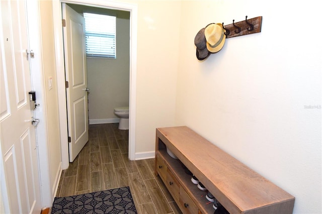 hall featuring dark wood-type flooring