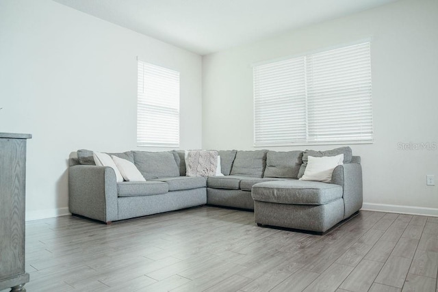 living room featuring light wood-type flooring