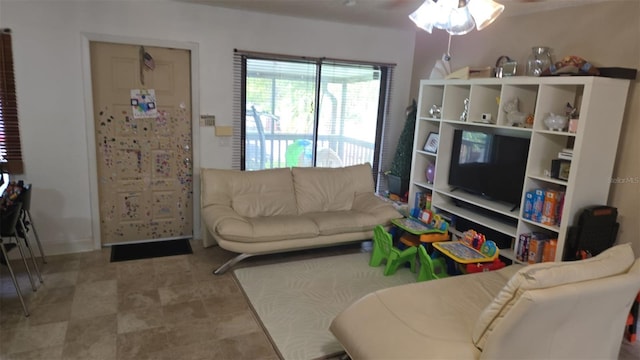 living room featuring ceiling fan