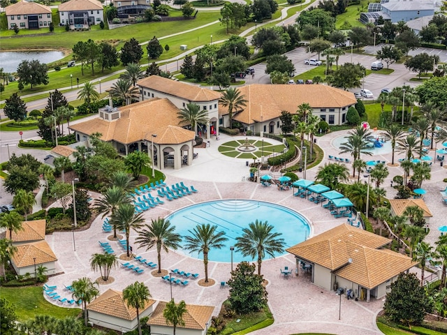 aerial view featuring a water view