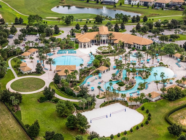 aerial view with a water view