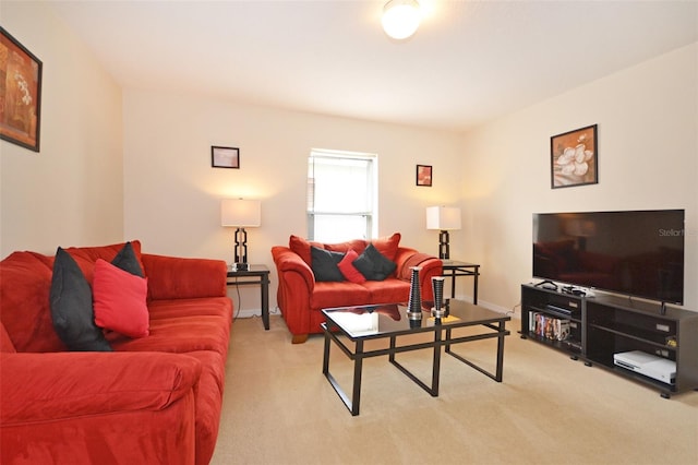 living room with light colored carpet