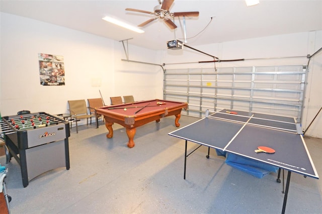 playroom with billiards and ceiling fan