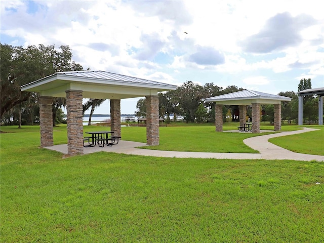 view of community with a gazebo and a lawn