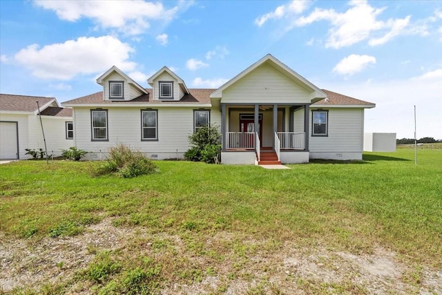 view of front of house with a porch and a front lawn