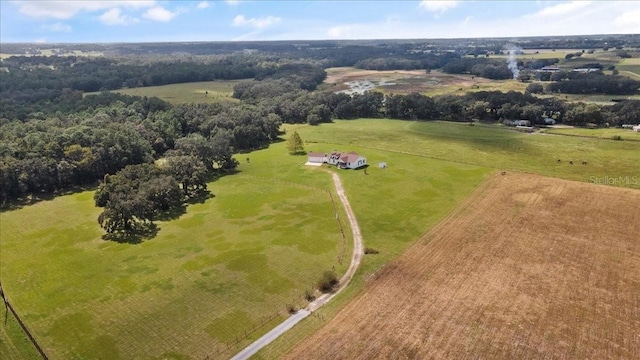 birds eye view of property with a rural view