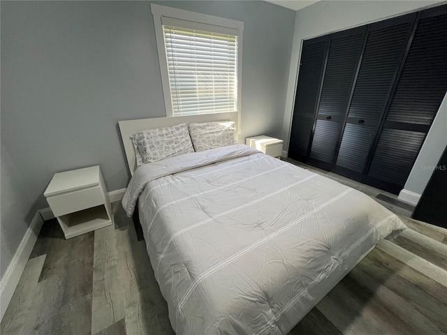 bedroom featuring a closet and wood-type flooring