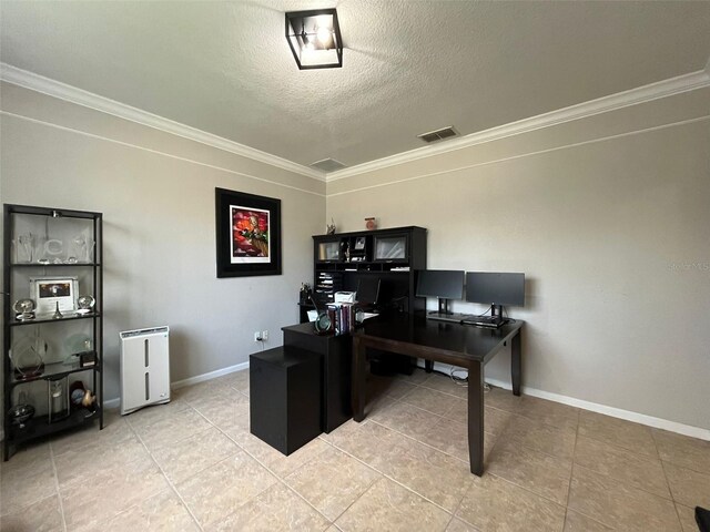 2321 Hinsdale Dr, Kissimmee, FL 34741 - office space featuring crown molding, a textured ceiling, and light tile patterned floors