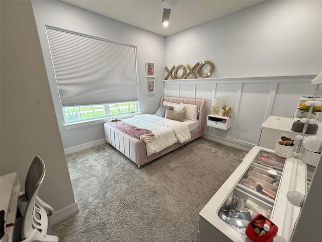 bedroom with carpet flooring and ceiling fan