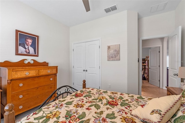 bedroom featuring a closet and ceiling fan