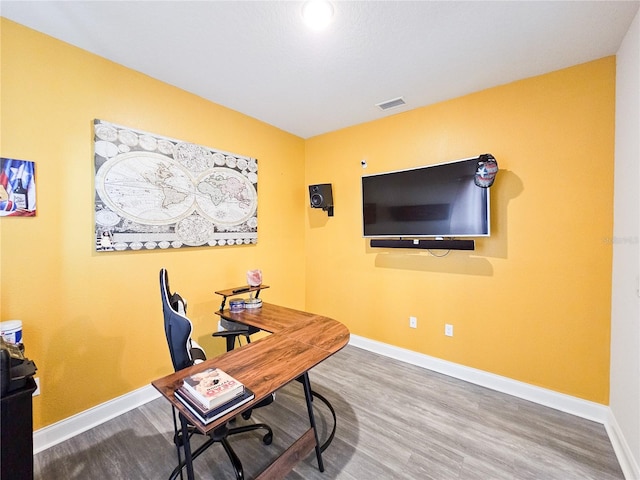 office space featuring wood-type flooring