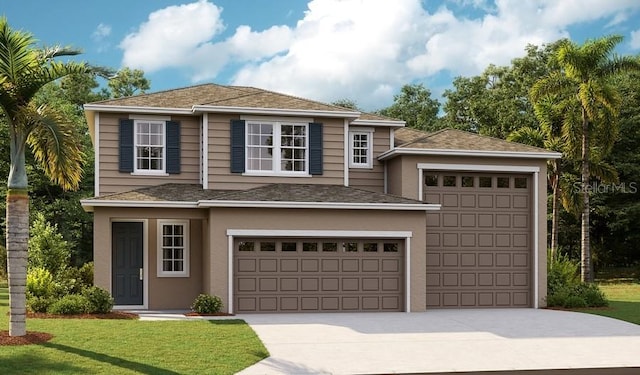 view of front of property featuring a garage and a front yard