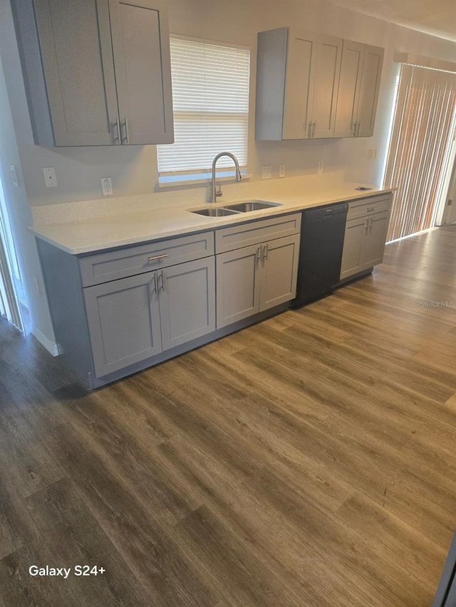 kitchen featuring dishwasher, sink, and gray cabinetry