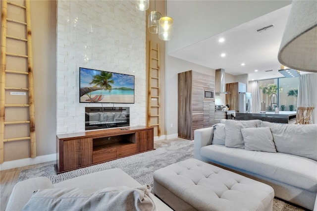 living room with light wood-type flooring