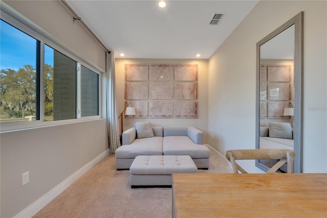 living room with light carpet