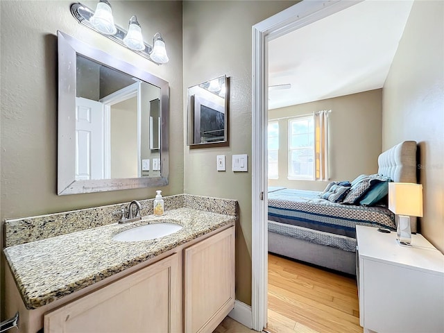 bathroom with hardwood / wood-style floors and vanity