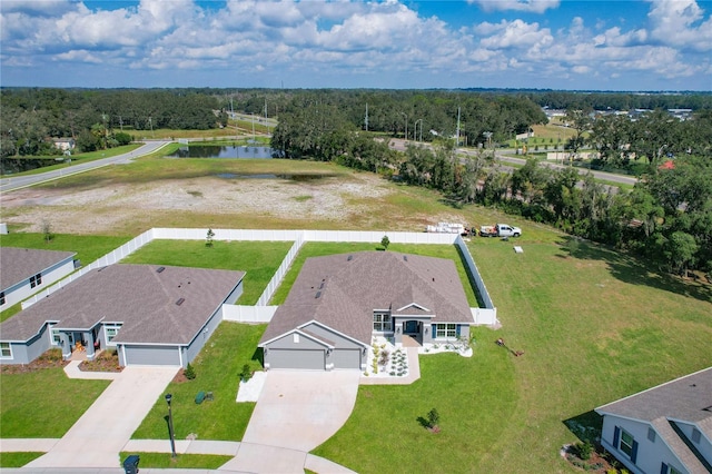 aerial view with a water view