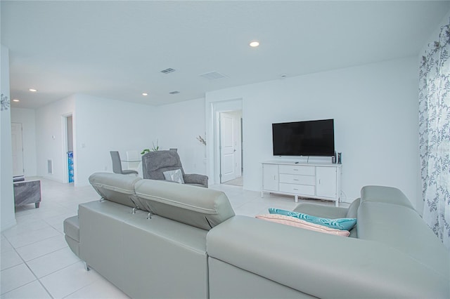 living room featuring light tile patterned floors