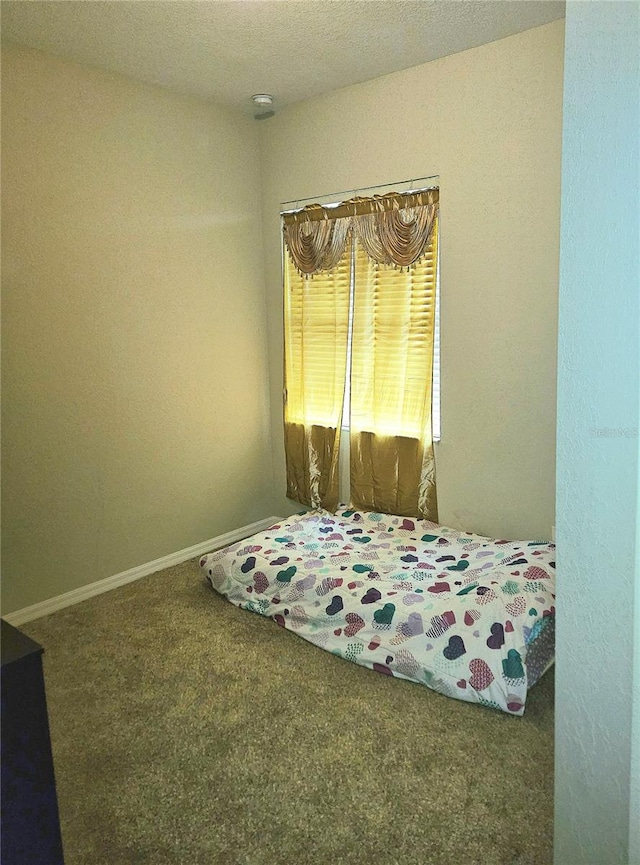 bedroom featuring carpet floors and a textured ceiling