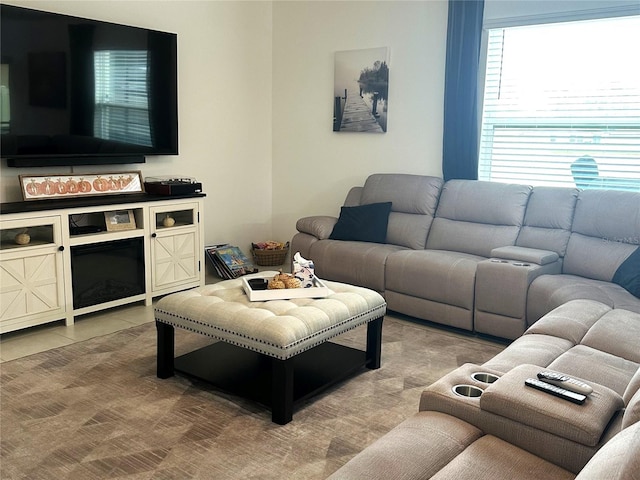 living room featuring tile patterned flooring