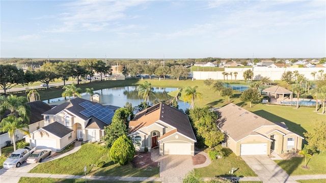 aerial view featuring a water view