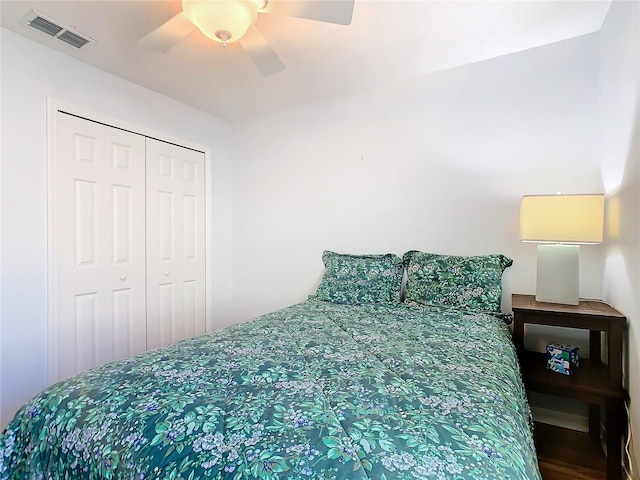 bedroom with a closet and ceiling fan