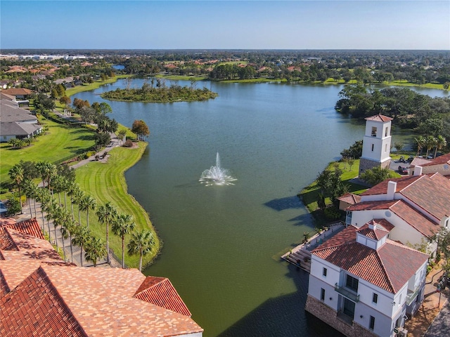 aerial view featuring a water view