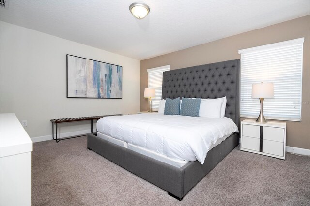 bedroom featuring multiple windows and carpet flooring