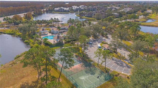 aerial view with a water view