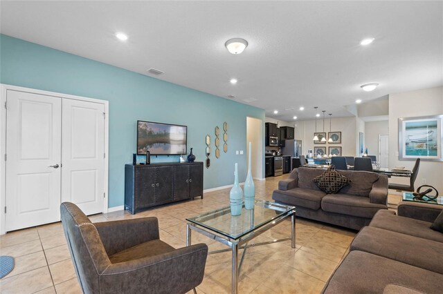 view of tiled living room