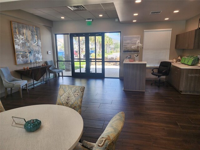 interior space with french doors and dark hardwood / wood-style flooring