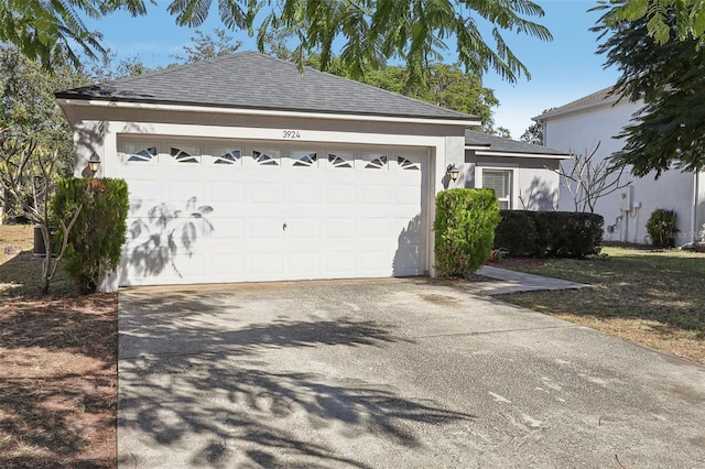 exterior space with a garage