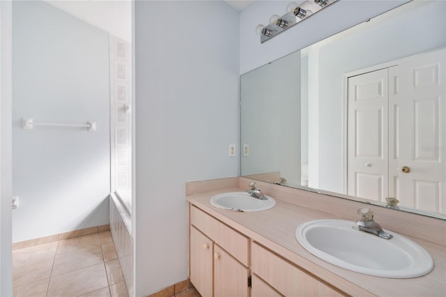 bathroom with vanity, tile patterned flooring, and tub / shower combination