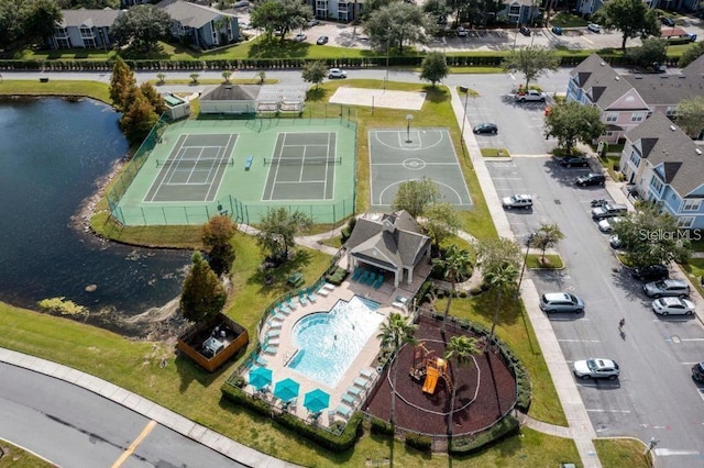 aerial view with a water view