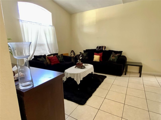 living room with light tile patterned flooring