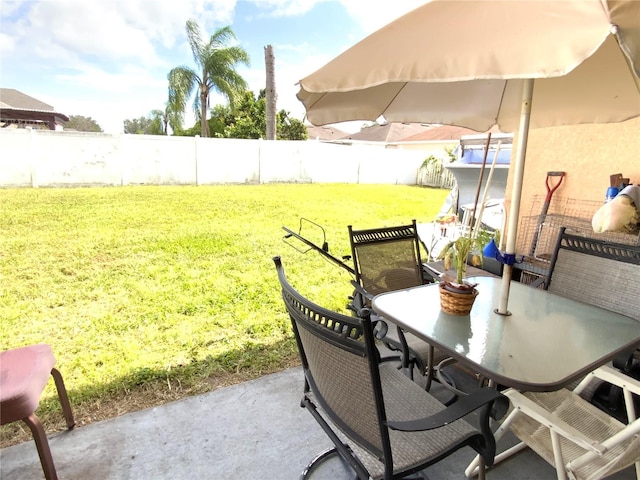 view of patio / terrace with a fenced backyard and outdoor dining area