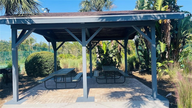 view of patio featuring a gazebo