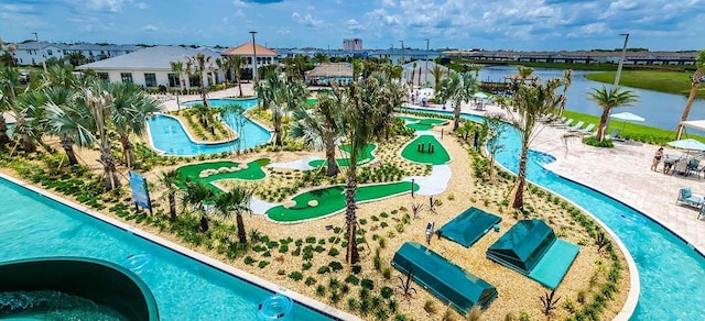 aerial view featuring a water view